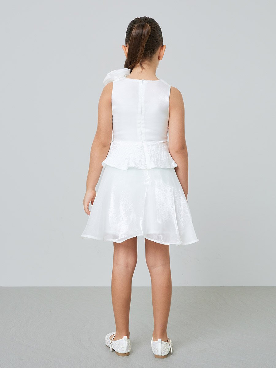 Girls Textured Frill Peplum Dress