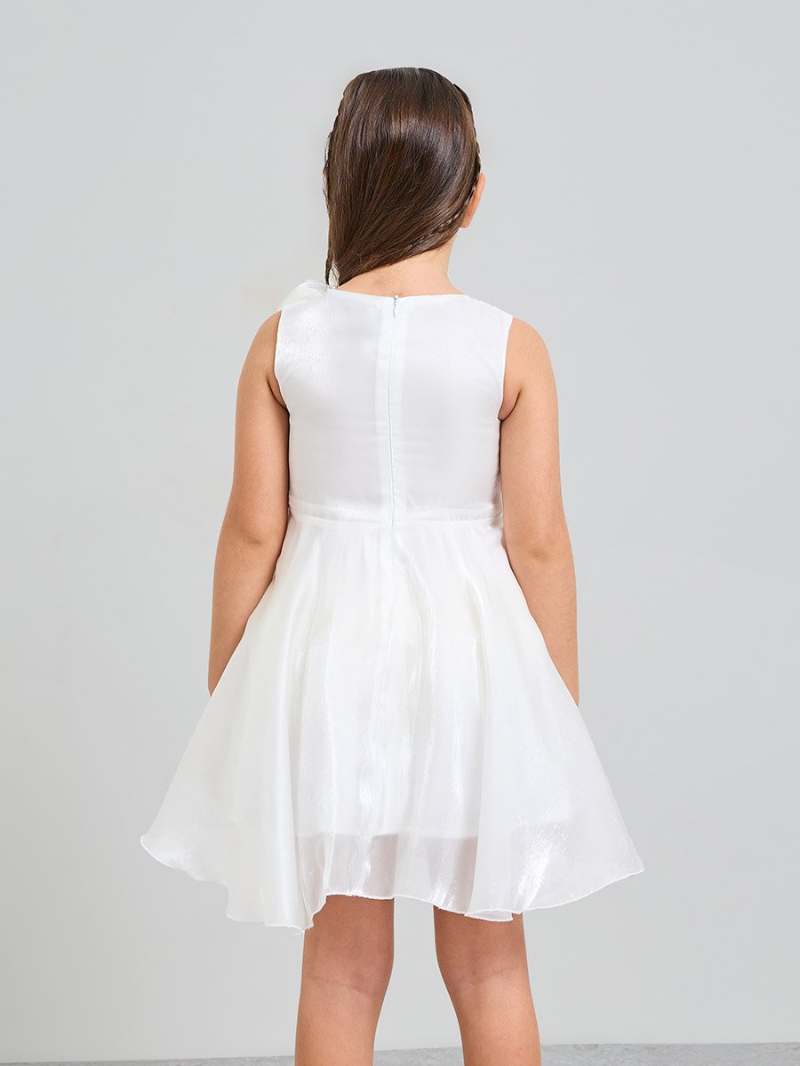 Girls White A-Line Knee-Length Dress
