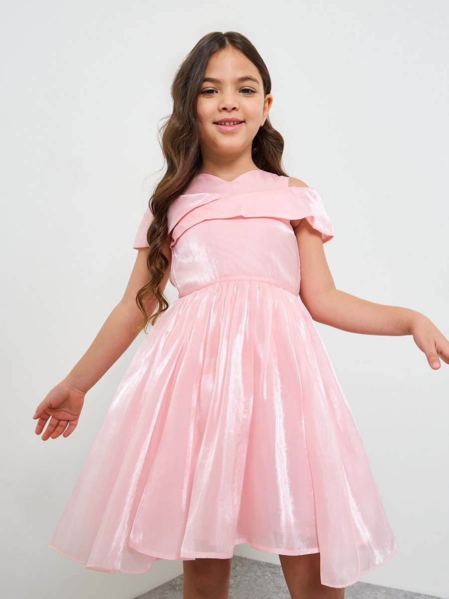 Girls Light Pink A-Line Knee-Length Dress