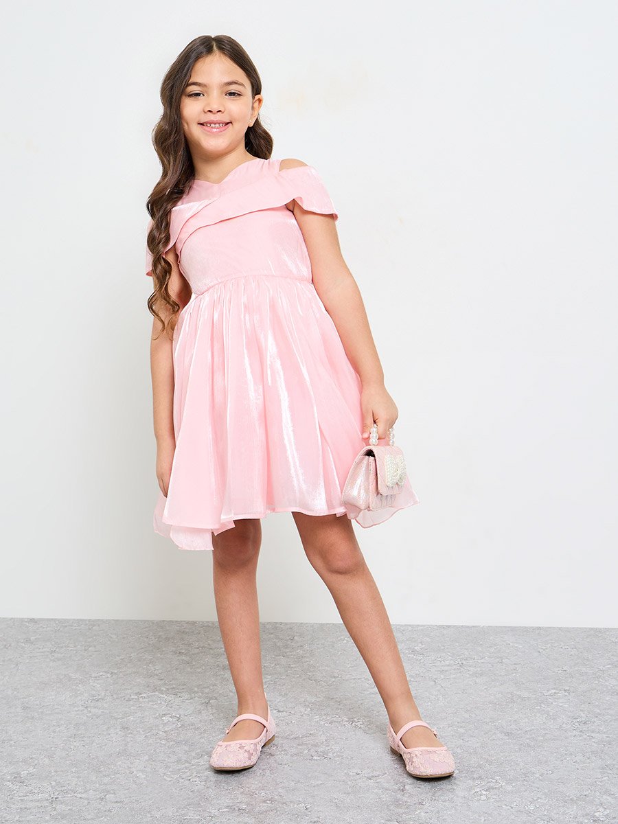 Girls Light Pink A-Line Knee-Length Dress