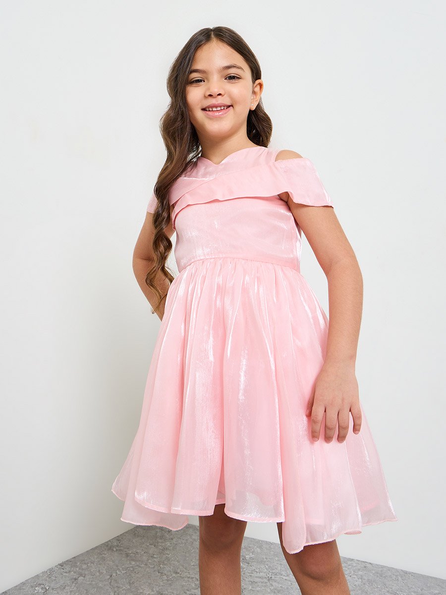Girls Light Pink A-Line Knee-Length Dress