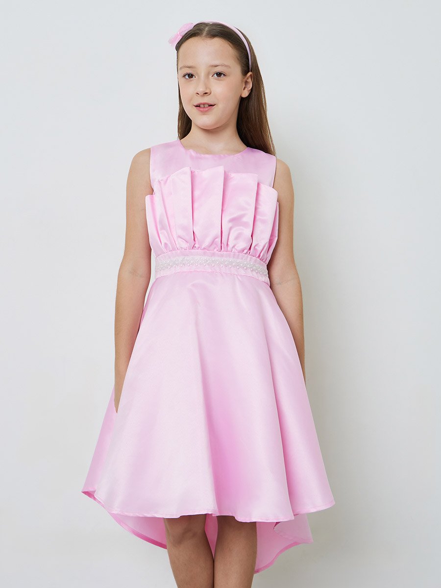 Girls Fold Pleat Embellished Waist Dress