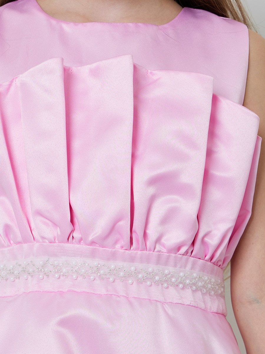 Girls Fold Pleat Embellished Waist Dress