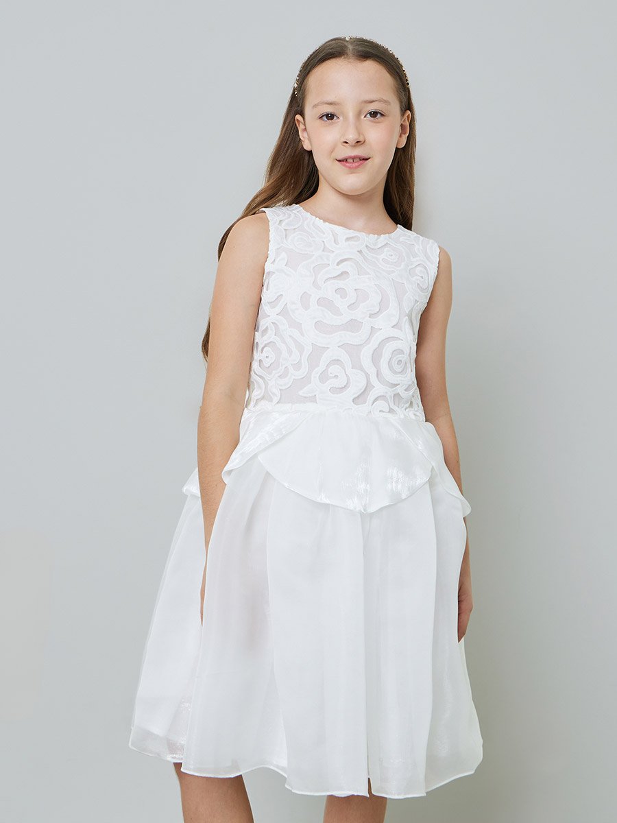 White Mesh Insert Textured Dress