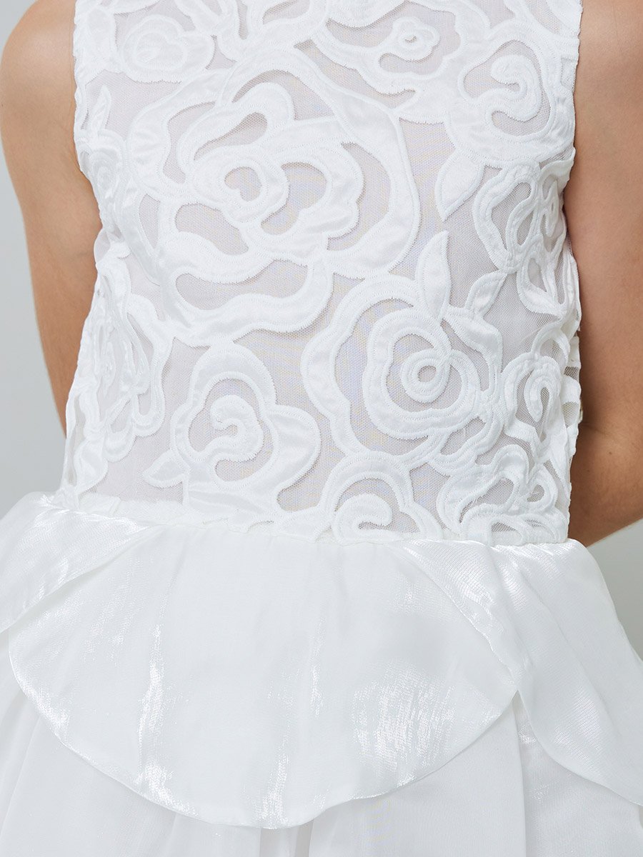 White Mesh Insert Textured Dress