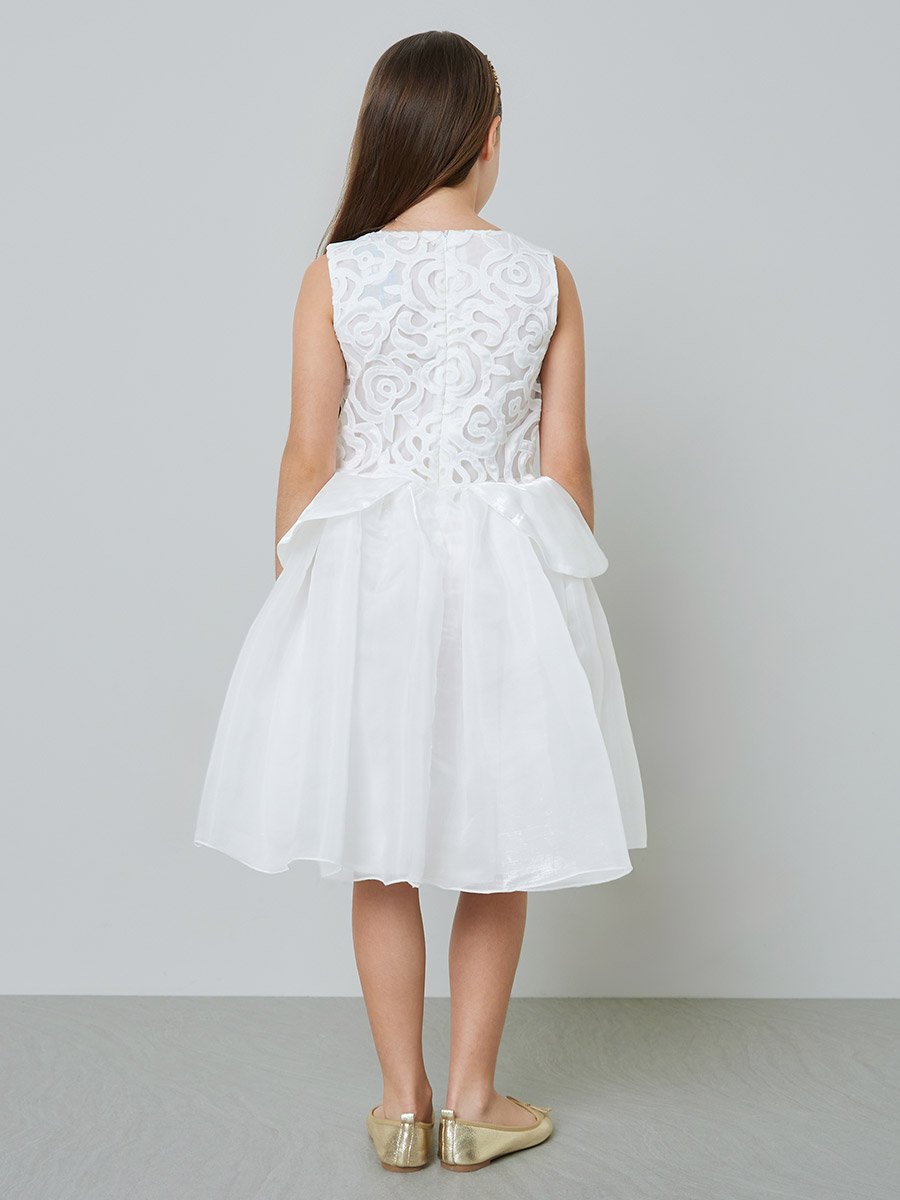 White Mesh Insert Textured Dress