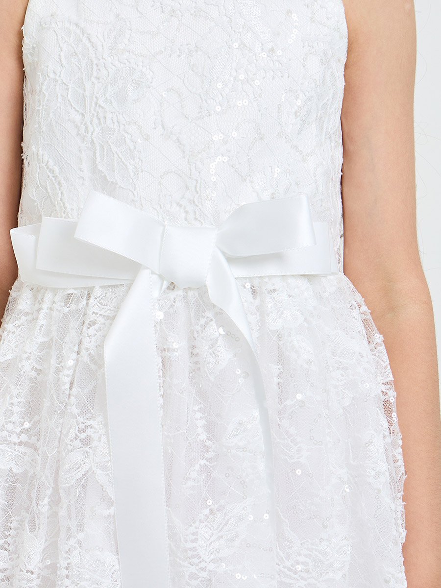 Girls White Lace Insert A-Line Dress