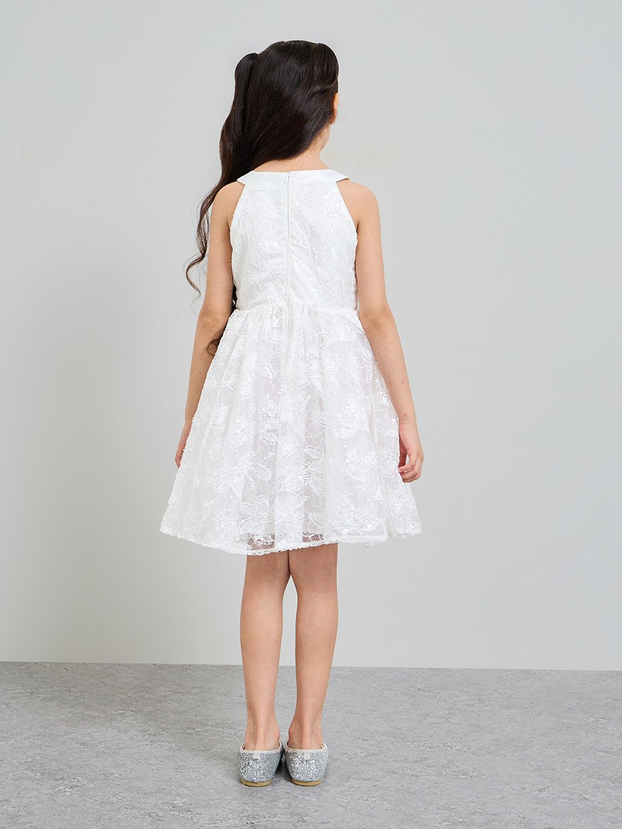 Girls White Lace Insert A-Line Dress