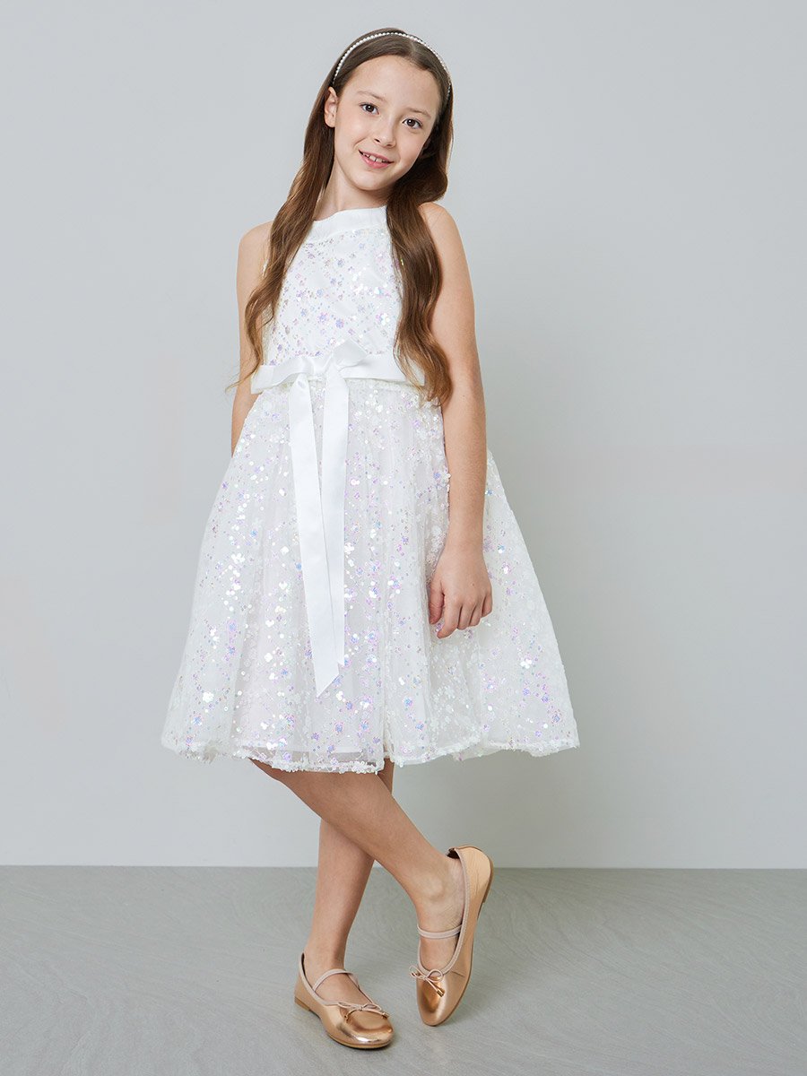 Girls Embellished Dress with Bow Tie