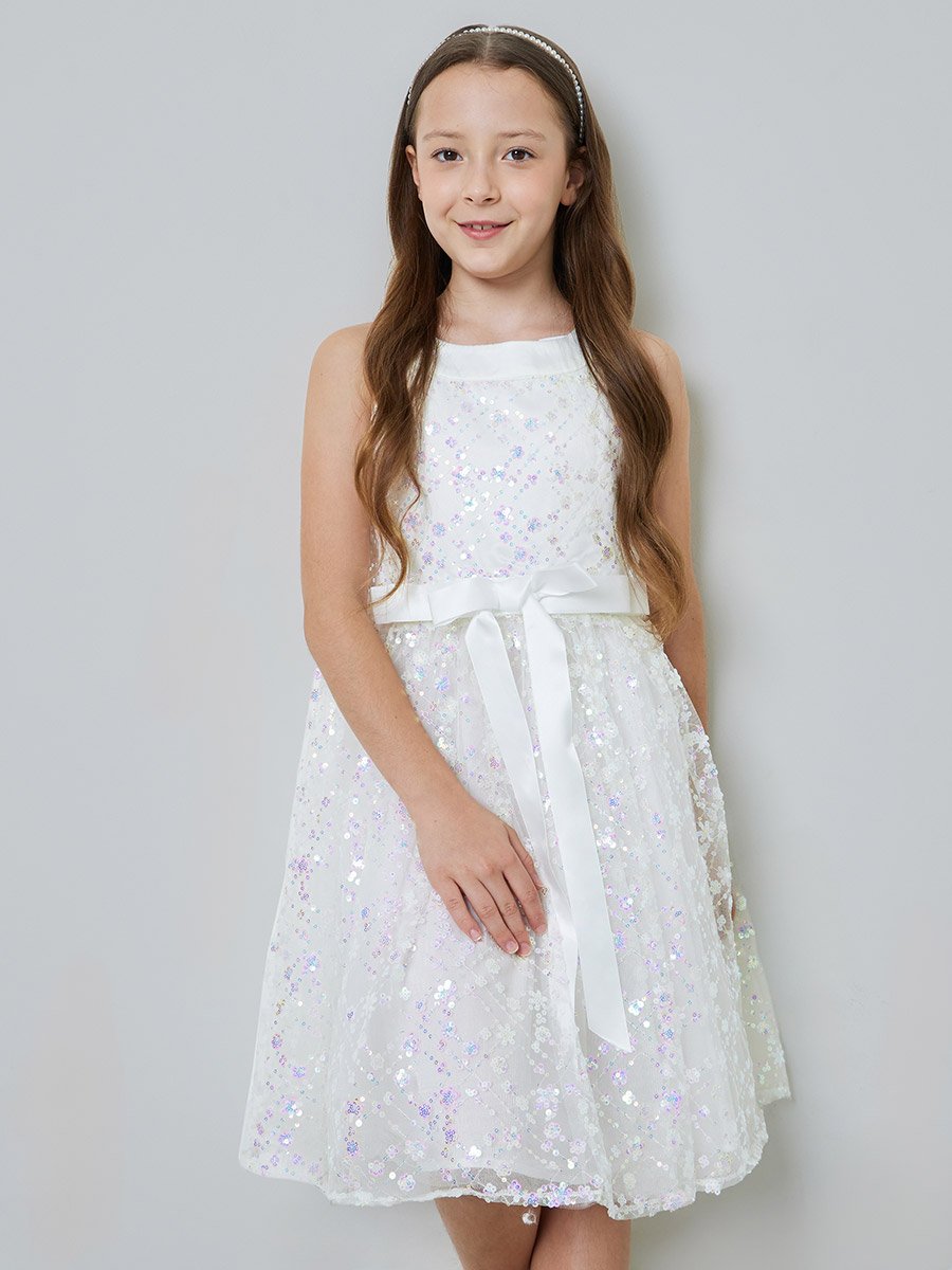 Girls Embellished Dress with Bow Tie