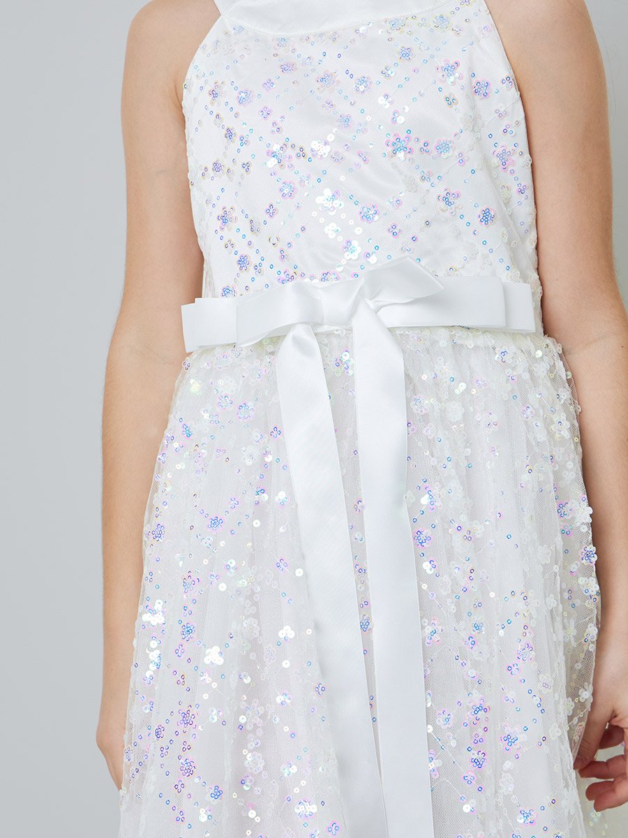 Girls Embellished Dress with Bow Tie