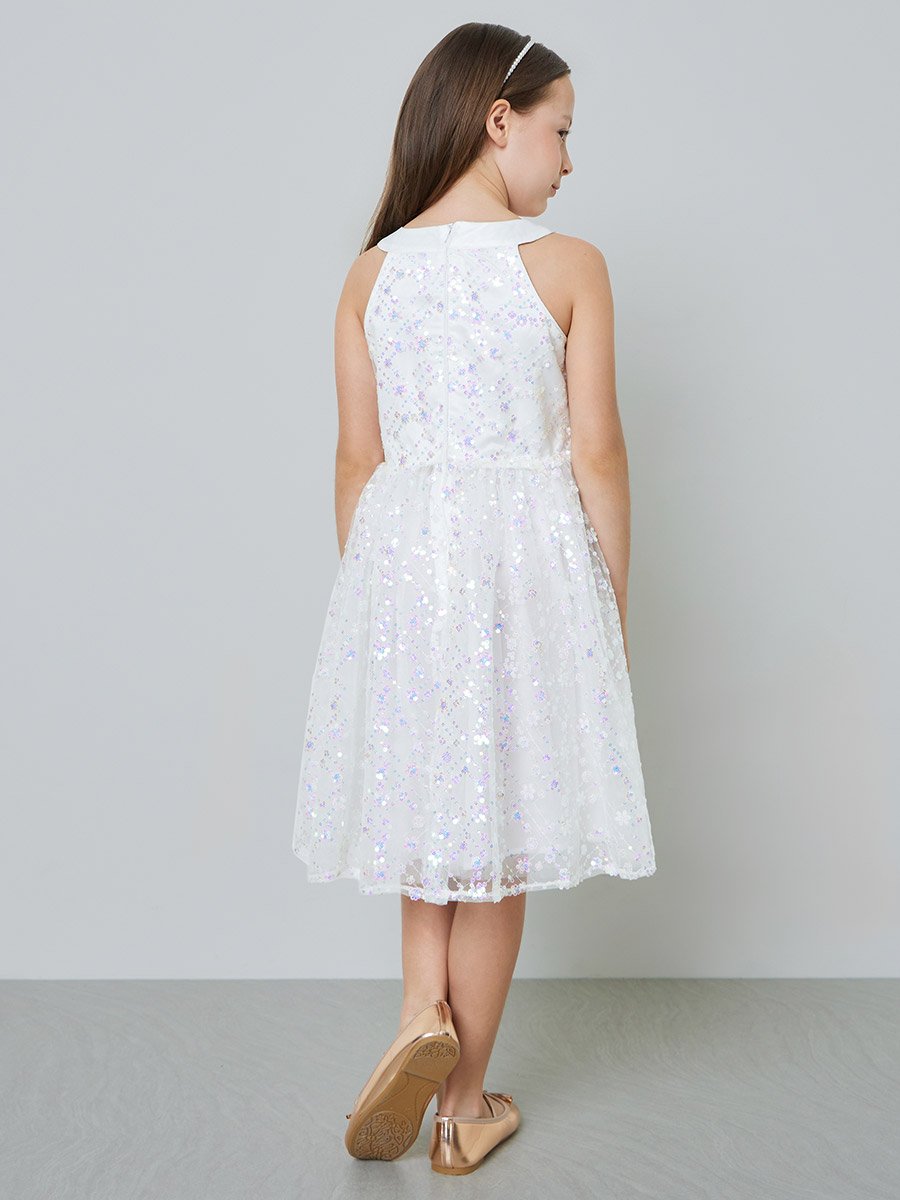 Girls Embellished Dress with Bow Tie