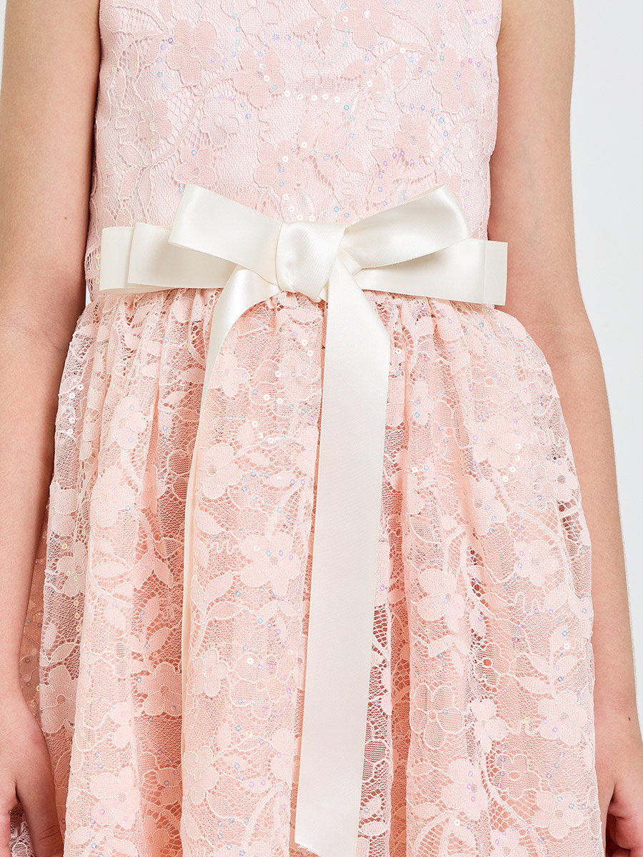 Girls Light Pink Lace A-Line Dress
