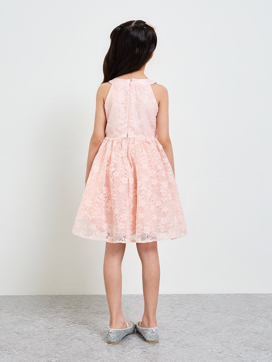 Girls Light Pink Lace A-Line Dress
