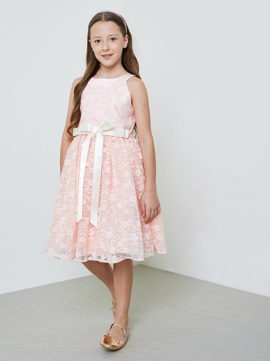 Teen Girls Light Pink Lace A-Line Dress