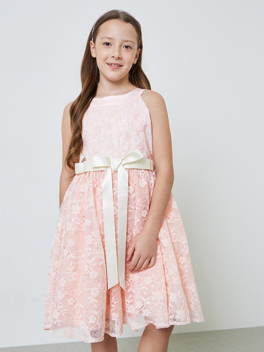 Teen Girls Light Pink Lace A-Line Dress