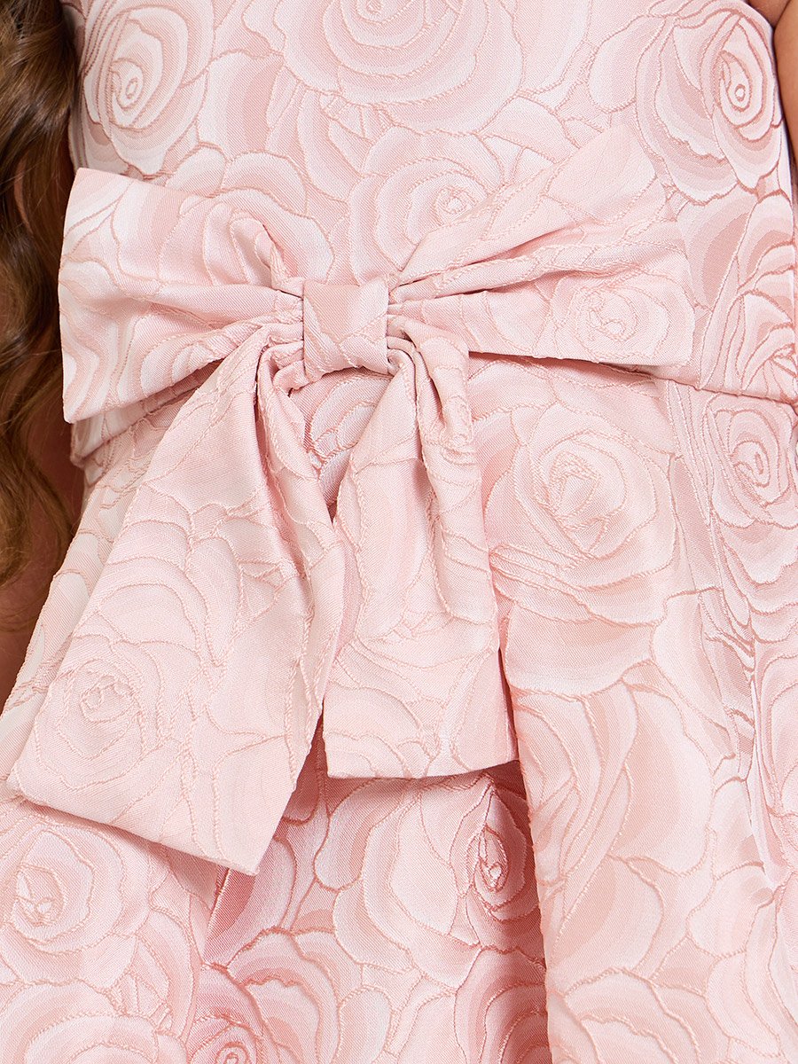 Girls Dark Pink A-Line Knee-Length Rose Jacquard Dress