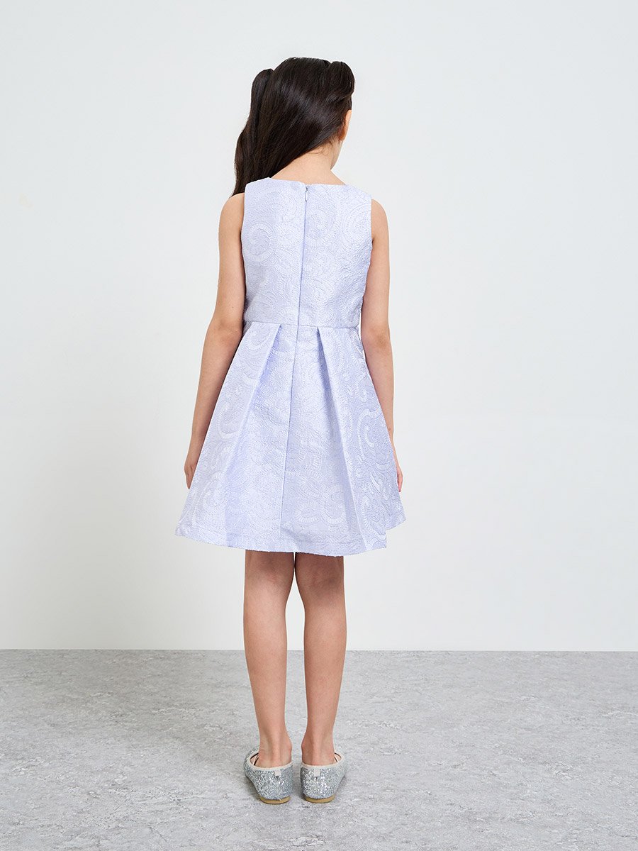 Purple Jacquard Dress with Bow Detail