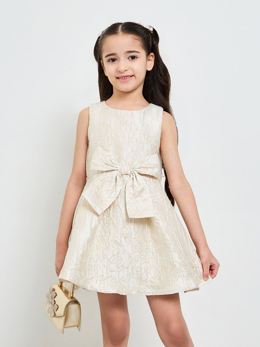 Girls Jacquard Dress with Bow Detail