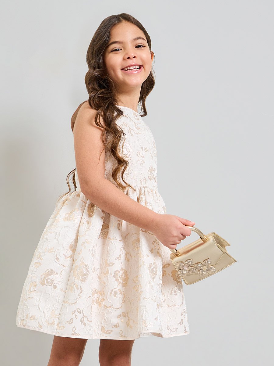 Girls Beige A-Line Knee-Length Dress