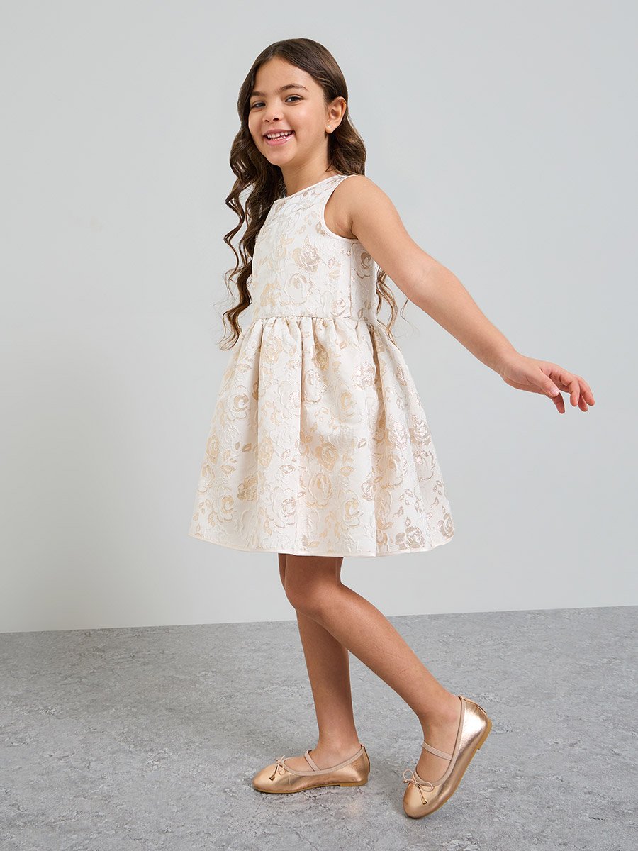 Girls Beige A-Line Knee-Length Dress