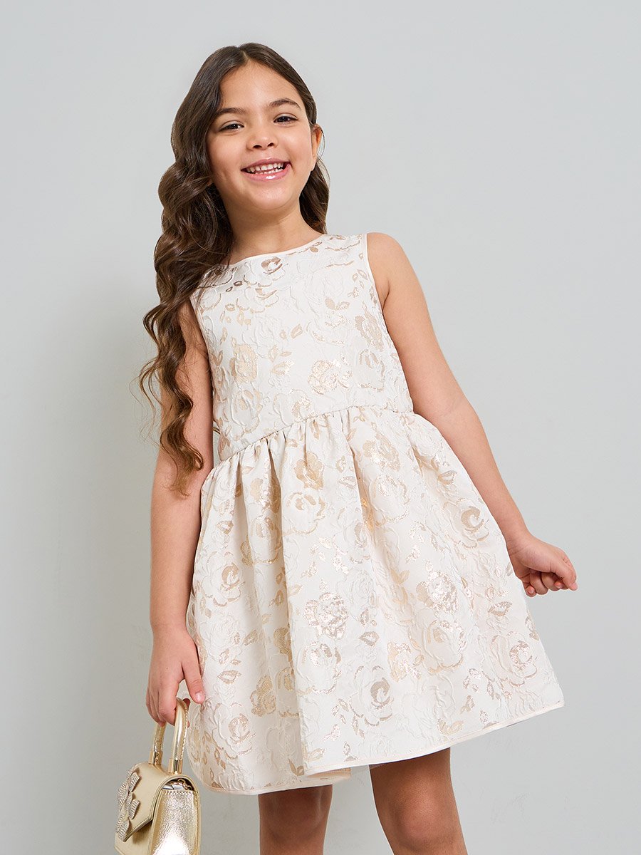 Girls Beige A-Line Knee-Length Dress