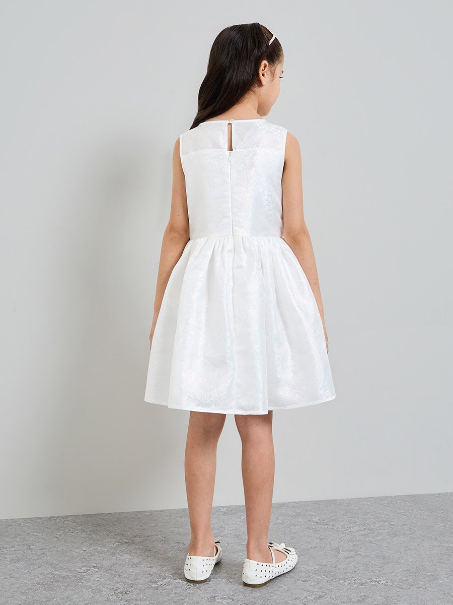 Girls White Sleeveless A-Line Dress