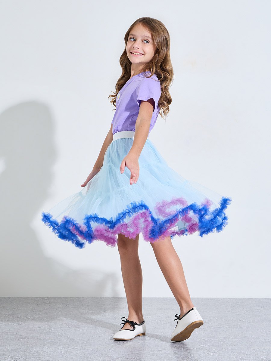 Girls Tiered Tulle Skirt with Ombre Hem