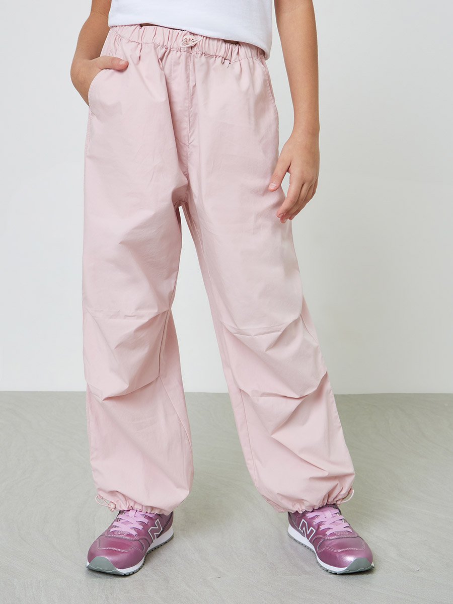 Girls Light Pink Cotton Woven Casual Trousers