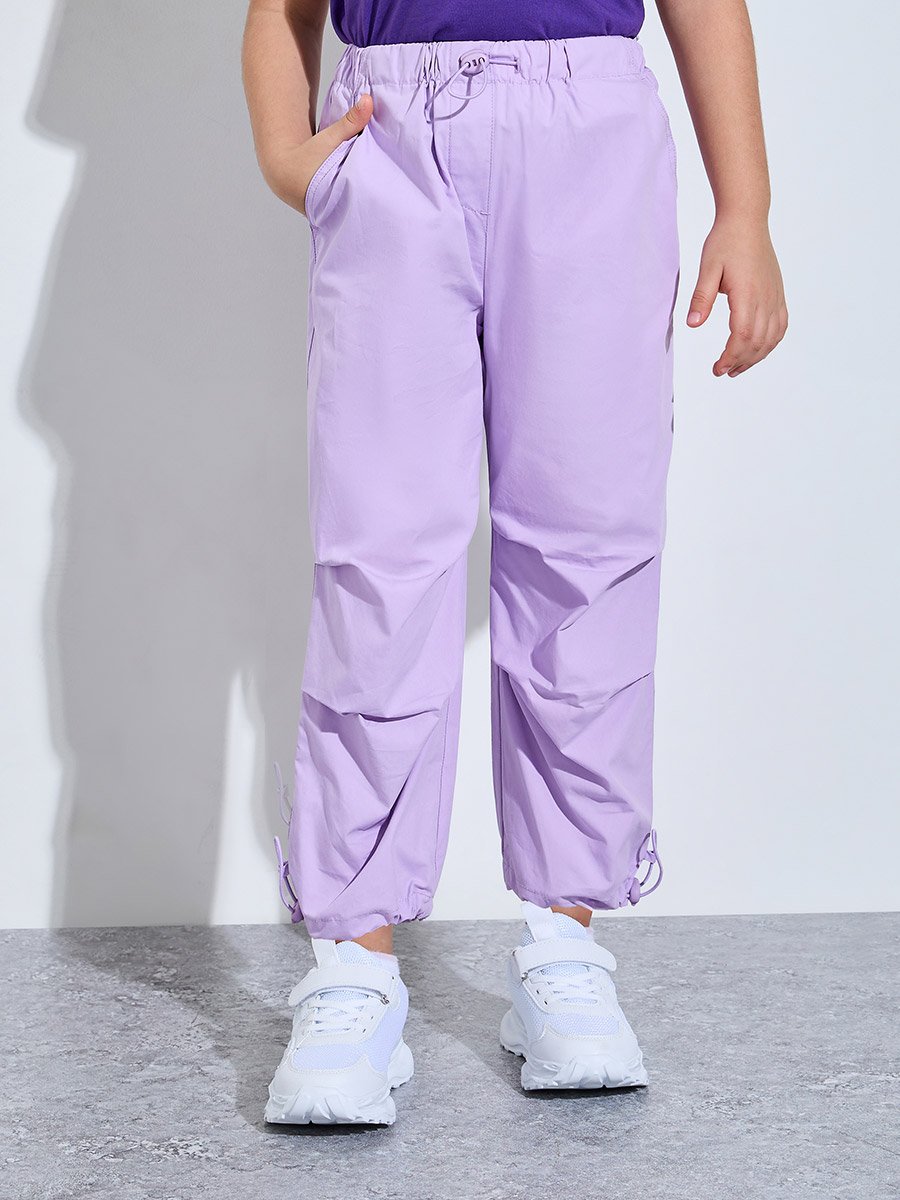 Girls Lilac Full Length Mid-Rise Woven Pants