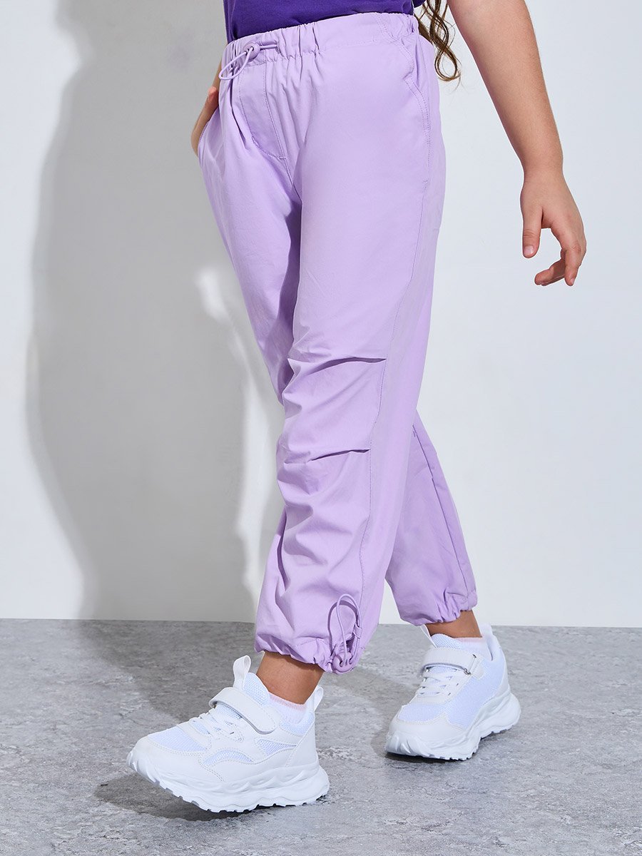 Girls Lilac Full Length Mid-Rise Woven Pants
