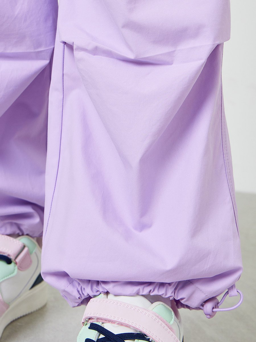 Girls Purple Cotton Woven Solid Relaxed Fit Pants