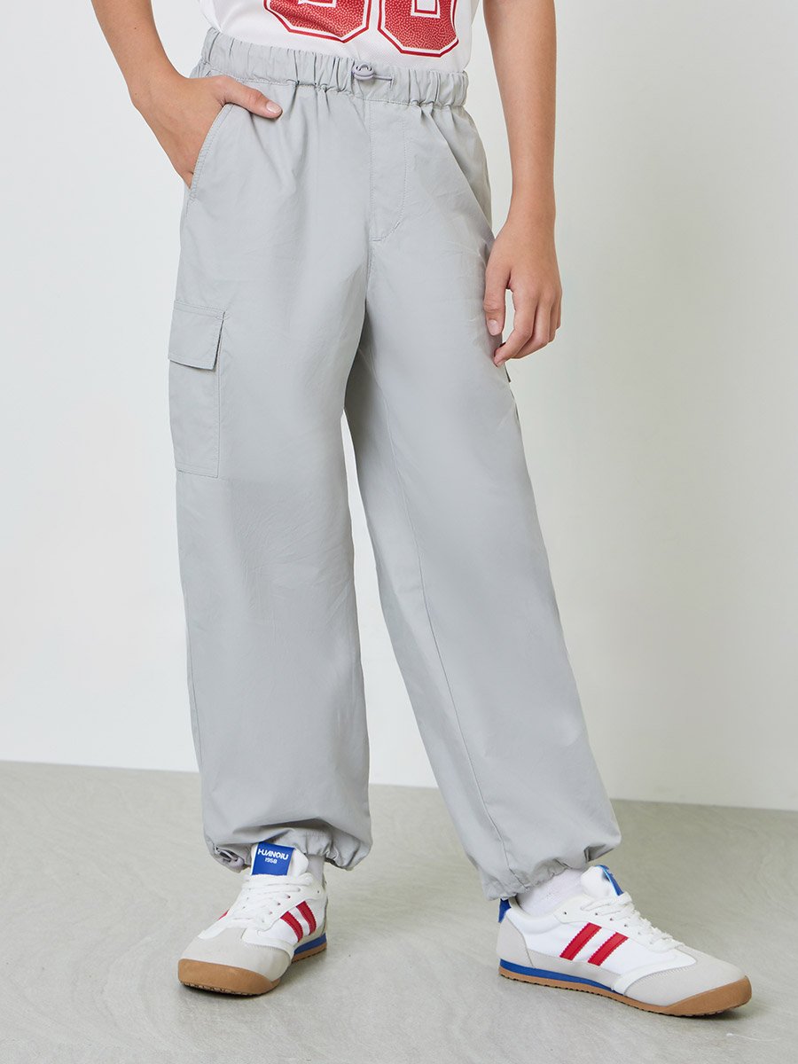 Boys Grey Elastic Waist Cargo Pants