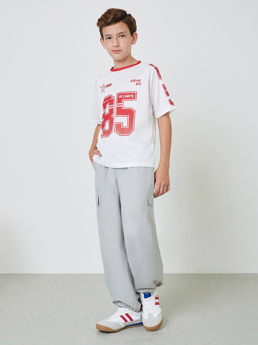 Boys Grey Elastic Waist Cargo Pants