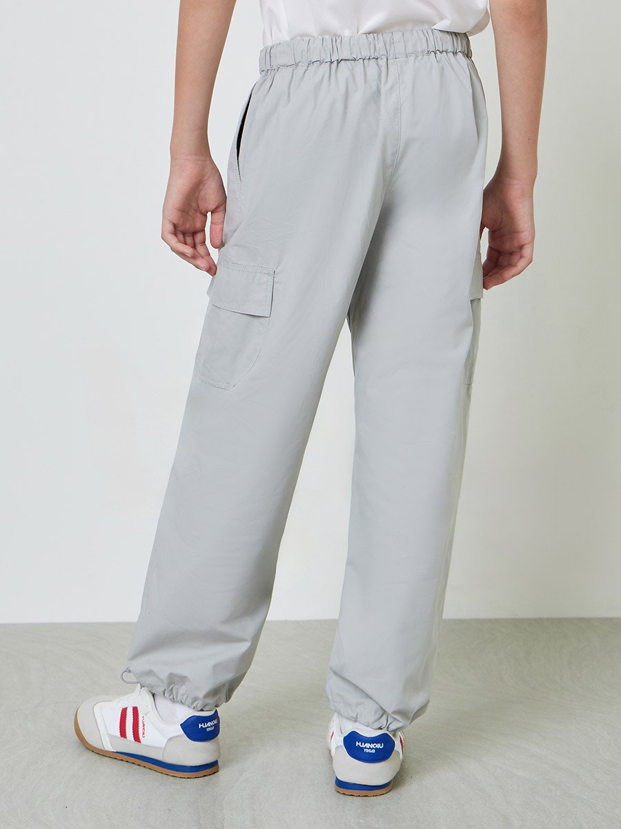 Boys Grey Elastic Waist Cargo Pants