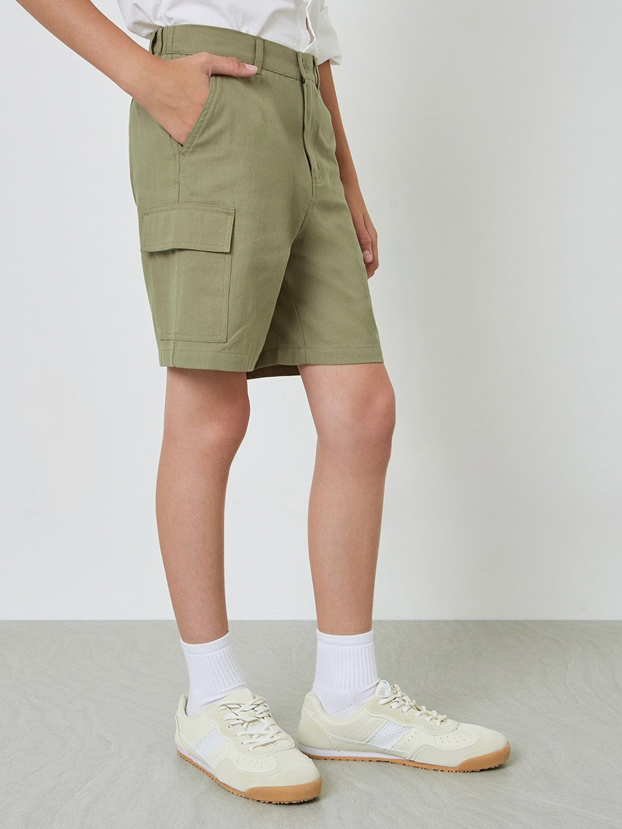 Kids Green Cotton Cargo Shorts