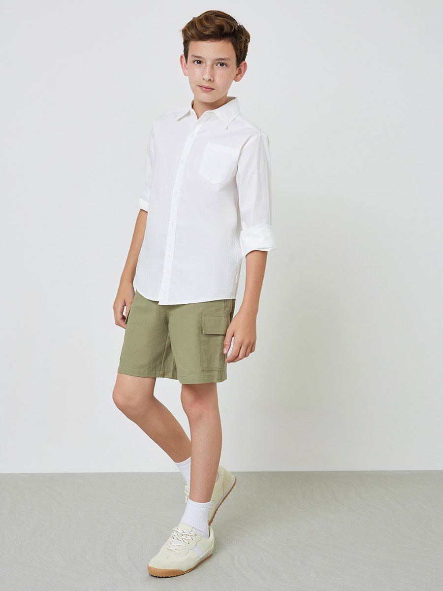 Kids Green Cotton Cargo Shorts