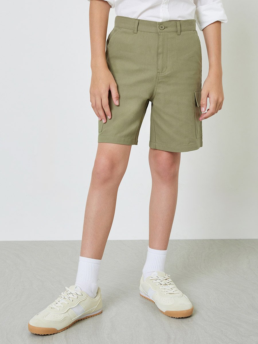 Kids Green Cotton Cargo Shorts