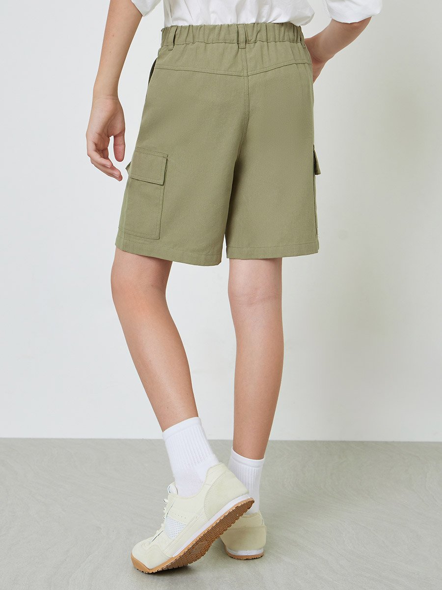 Kids Green Cotton Cargo Shorts