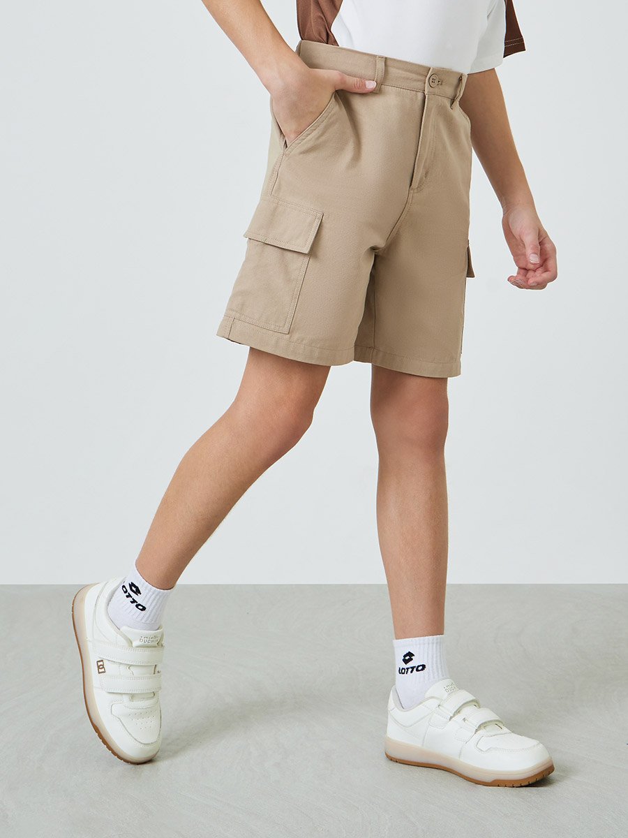Boys Beige Cotton Cargo Shorts