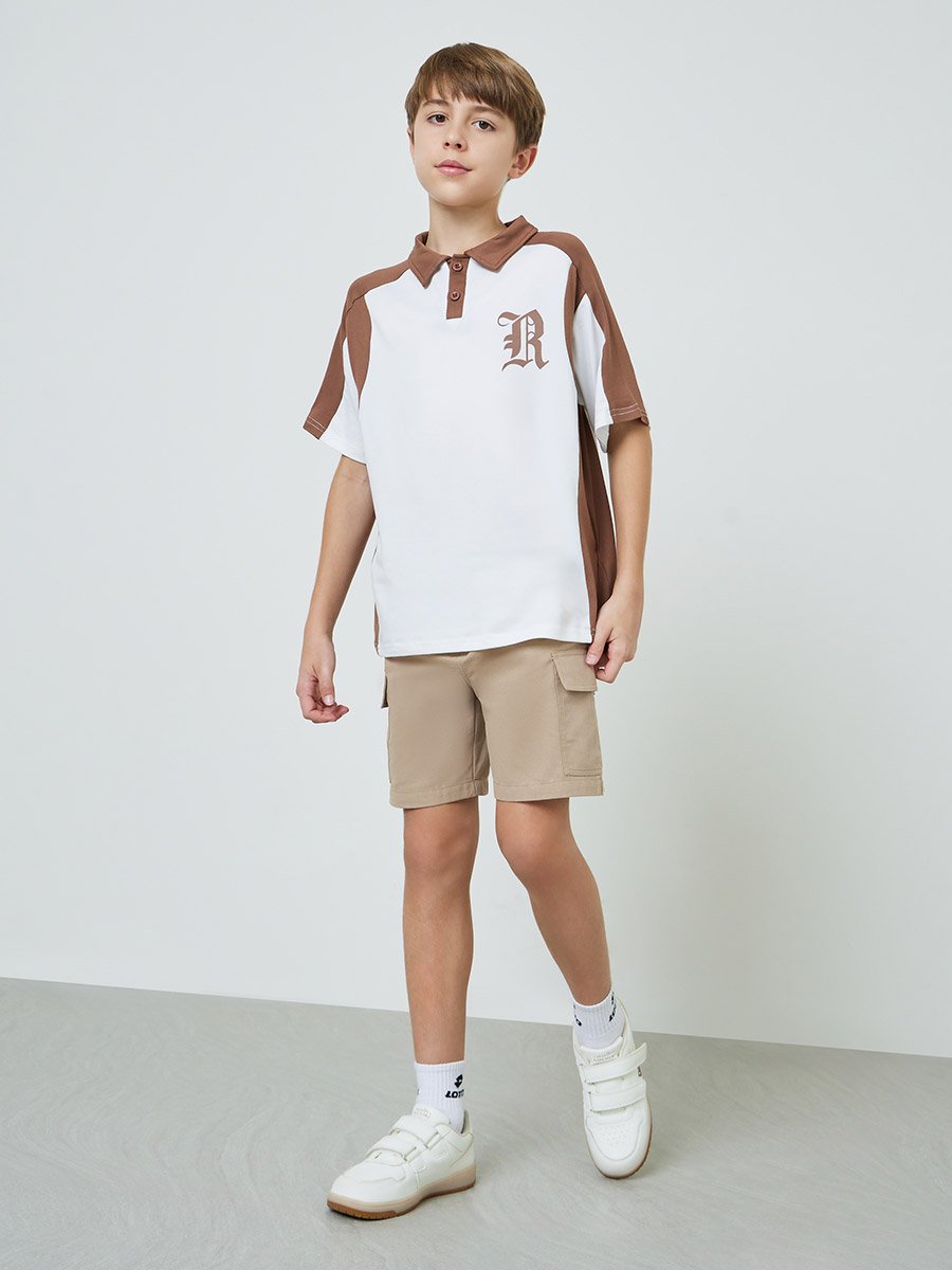 Boys Beige Cotton Cargo Shorts