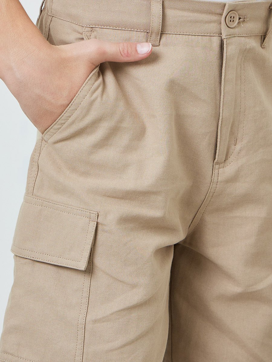 Boys Beige Cotton Cargo Shorts
