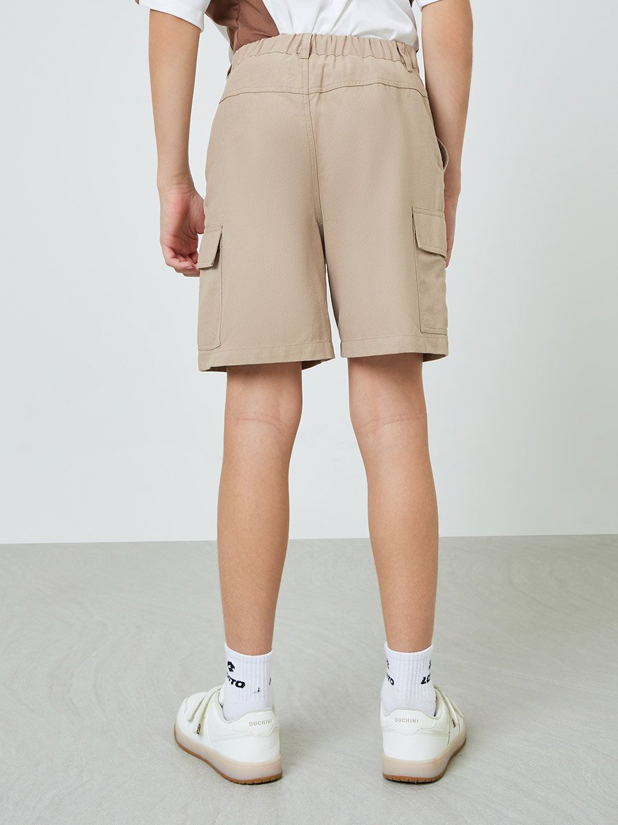 Boys Beige Cotton Cargo Shorts