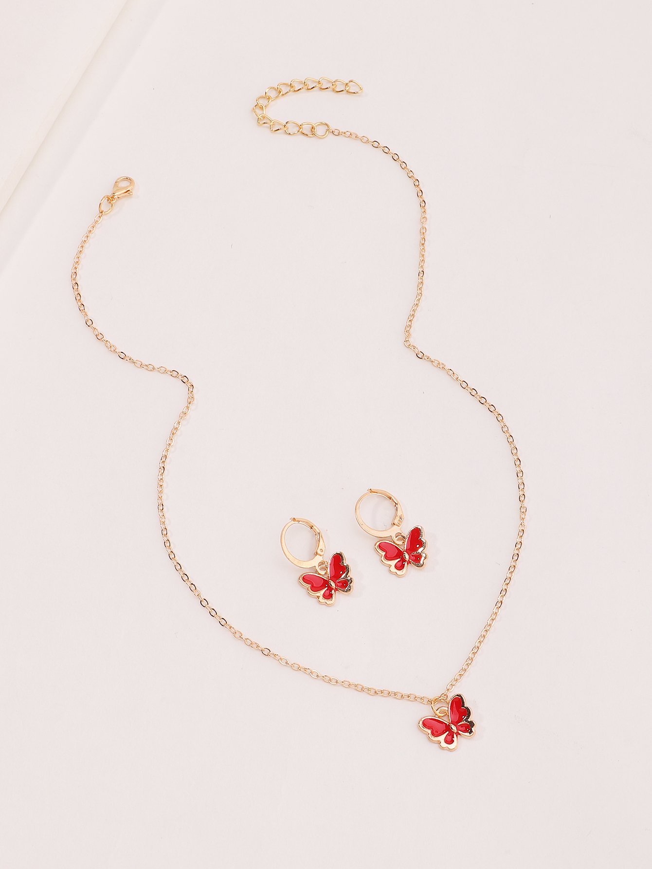 Girls Red Butterfly Pendant Necklace and Earrings Set