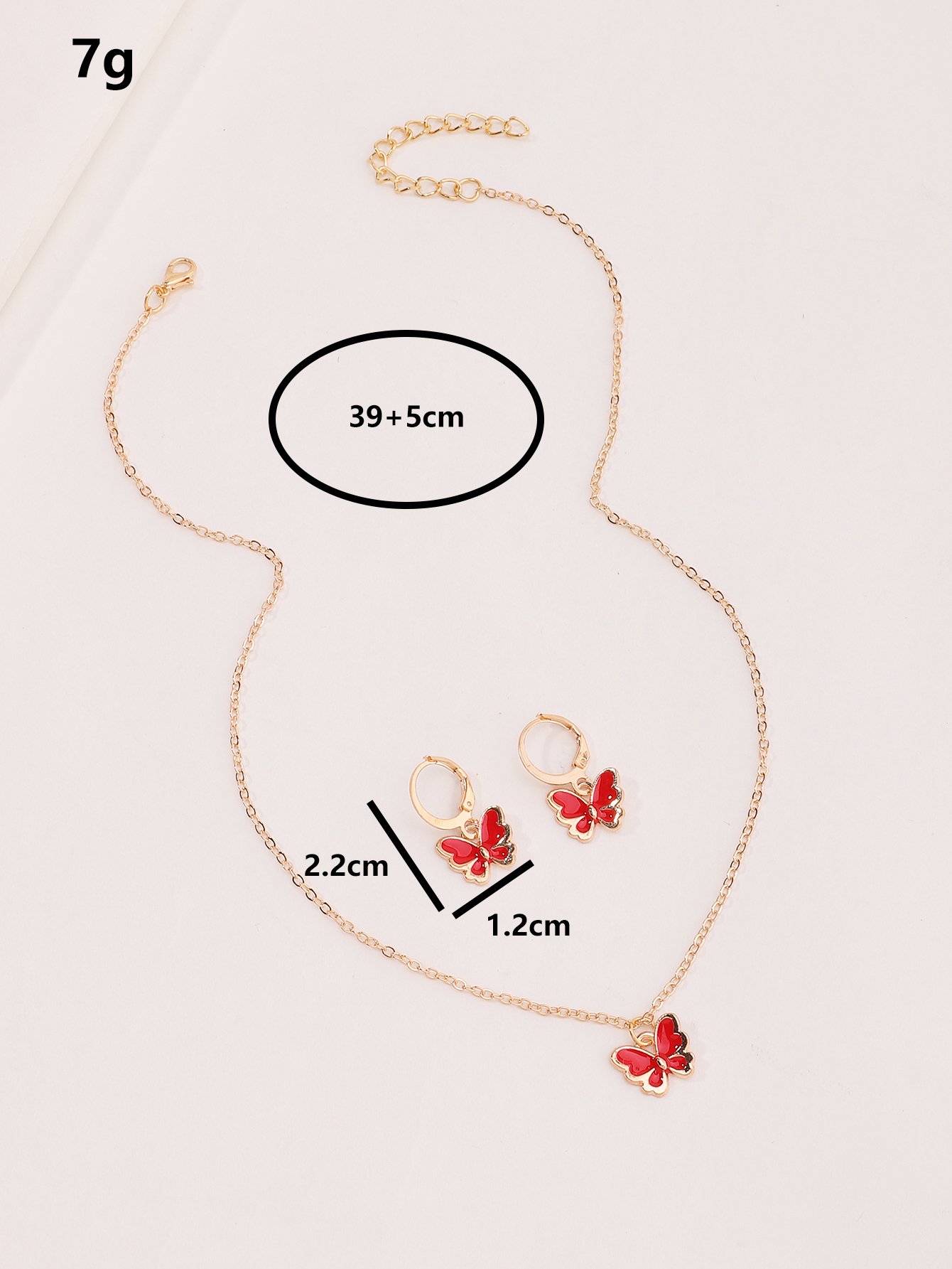 Girls Red Butterfly Pendant Necklace and Earrings Set