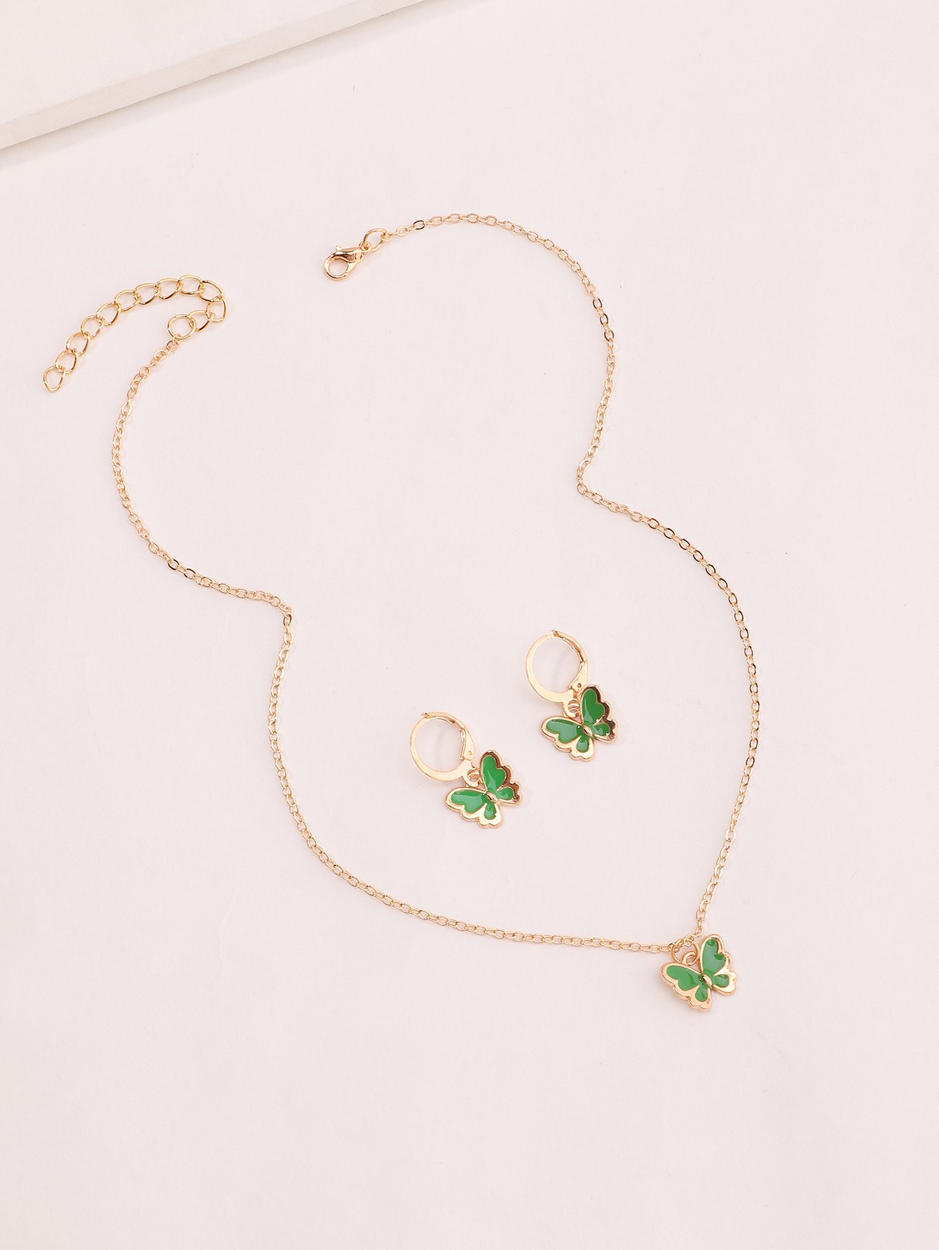 Girls Green Butterfly Pendant Necklace and Earrings Set