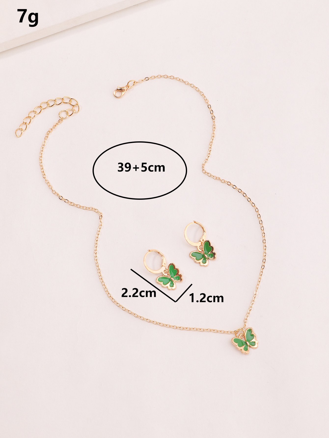 Girls Green Butterfly Pendant Necklace and Earrings Set