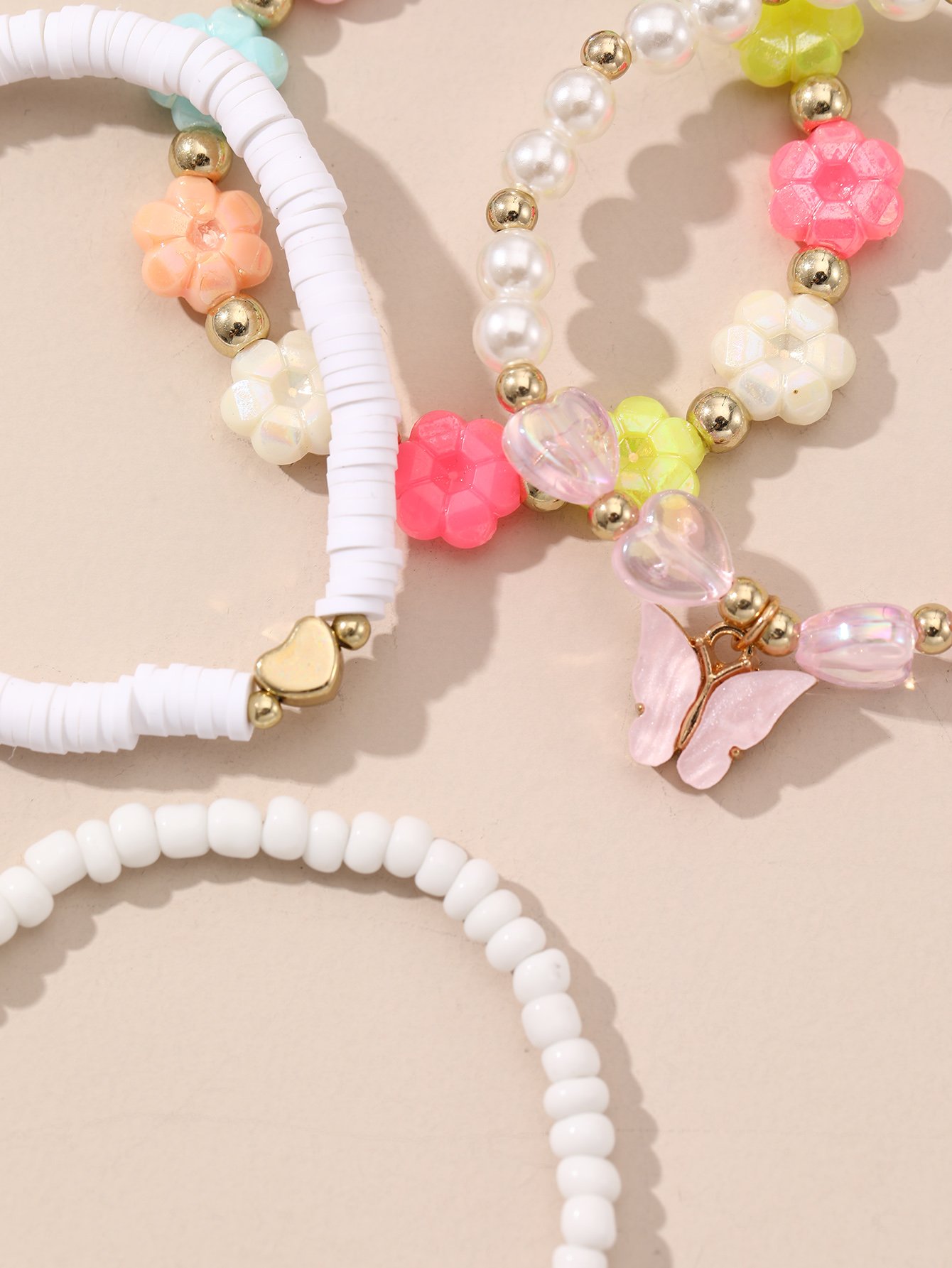 Girls Set of 4 - Butterfly and Heart Beaded Bracelets