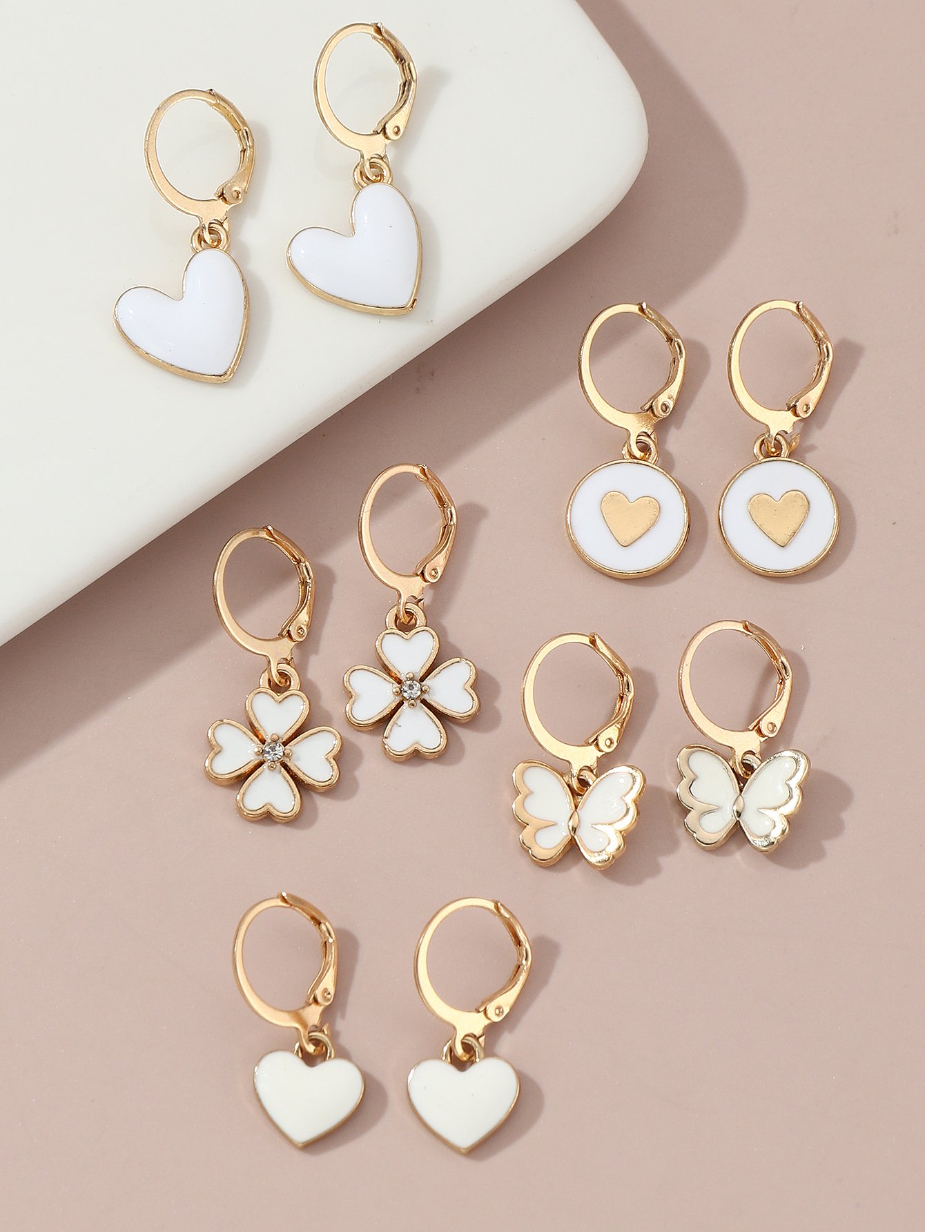 Girls Set of 5 - Heart Butterfly Drop Earrings