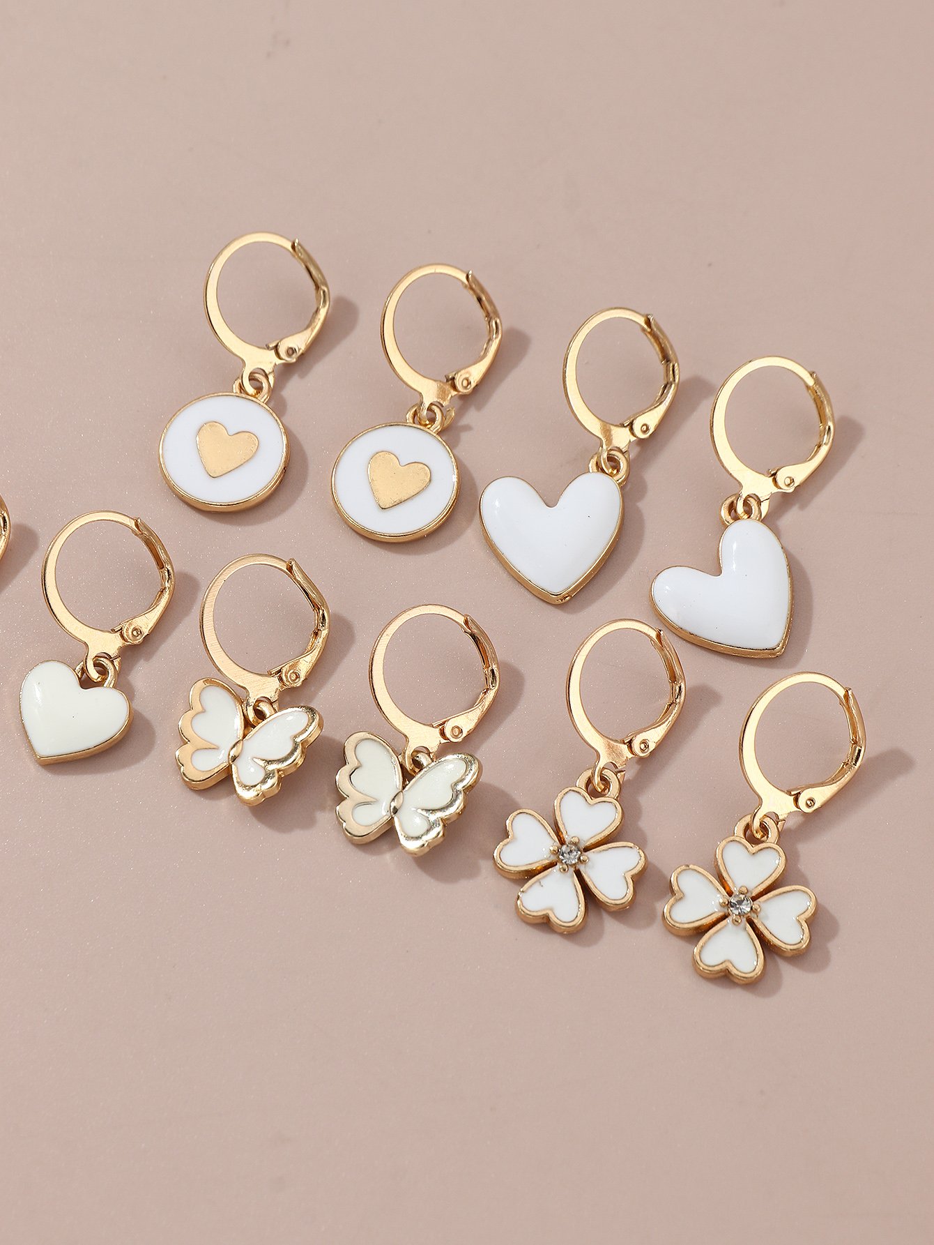 Girls Set of 5 - Heart Butterfly Drop Earrings